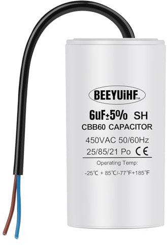 BEEYUIHF CBB60 8uf Condensateur de Démarrage 8µF Condensateur de Démarrage de Moteur 50/60Hz 450VAC Condensateur de Moteur avec fil pour Moteur électrique/Machine à Laver - 34 x 65 mm