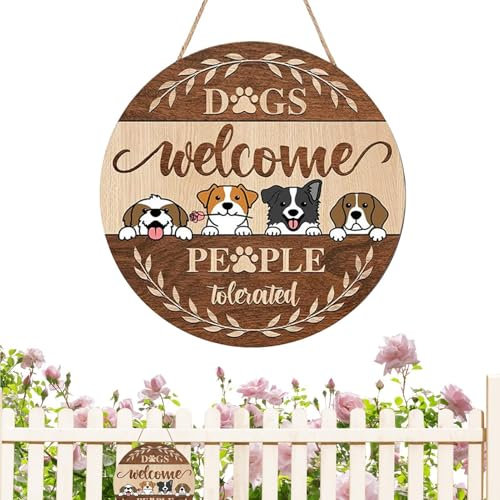 Placa para puerta con texto en inglés Perros bienvenidos, personas toleradas, cartel de bienvenida para perros y mascotas en la puerta principal, divertido cartel con texto en inglés