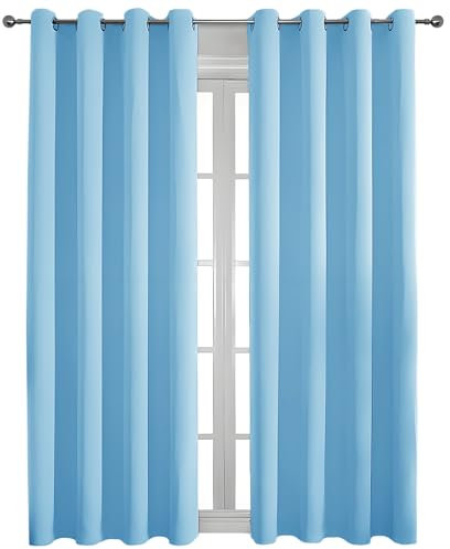 Flei Vorhänge Schlafzimmer, Blickdichte Gardinen Hitzeschutz Thermogardine für Schlafzimmer Wohnzimmer-140x160cm-Hellblau-(B x H) 1er Set