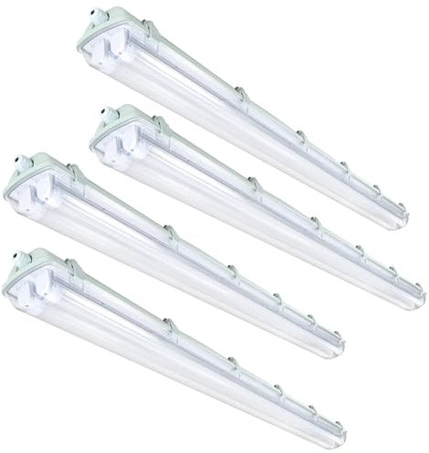 Jopassy 4er Pack LED Feuchtraumleuchte 150 cm 4500K Neutralweiß 2x 24W T8 Röhre 4800lm IP65 Wasserfest Wannenleuchte Kellerleuchte Feuchtraum für Garage Keller Bad Büro Warenhaus