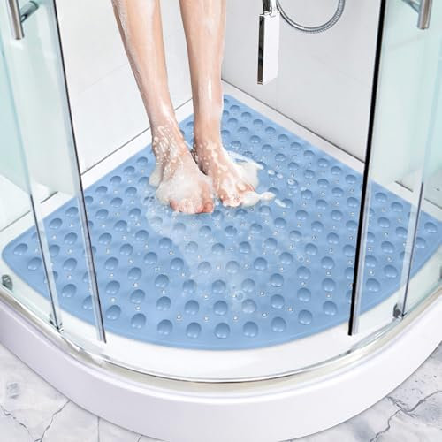 Dricar Tapis de Douche Antidérapant, 70x70cm Tapis de Douche Angle Anti-moisissure, Tapis de Bain avec Ventouses et Trous de Drainage, Tapis pour Douche Lavable en Machine (Bleu)