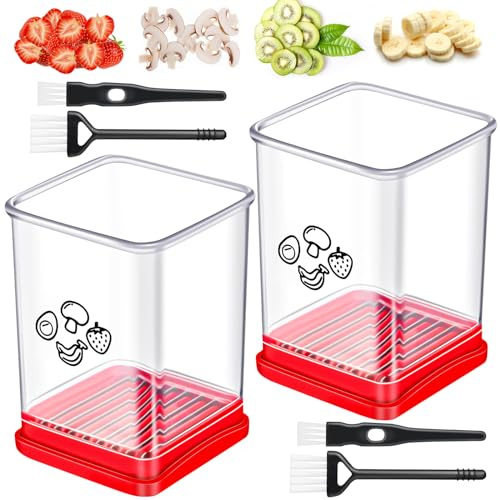 cotaour Fruit Slicer, Stainless Steel Cup Slicers, Vegetable Slicer for Strawberry Banana Egg, Salad Quickly Making, Portable Kitchen Slicing Tool (2)