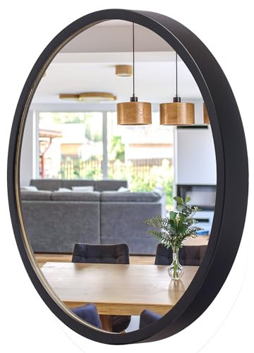 STOLARNIA PIKA Spiegel Rund Holz Schwarz - Wandspiegel mit Holzrahmen (∅47 cm) - Runder Bad Spiegel für Badezimmer, Flur, Wohnzimmer, Schlafzimmer - Stilvoller 50 cm Badspiegel LEJA