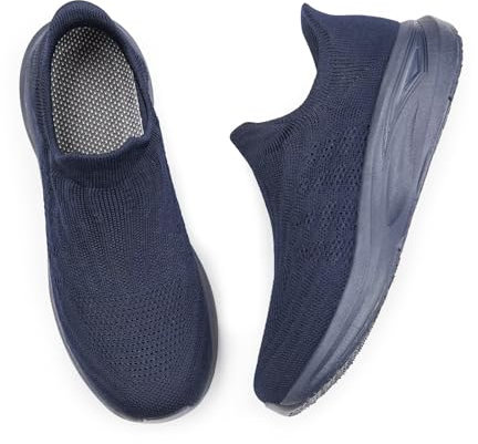 ADQ Zapatillas de deporte sin cordones para mujer, de malla, transpirables, ligeras, con espuma viscoelástica, azul oscuro, 37 EU