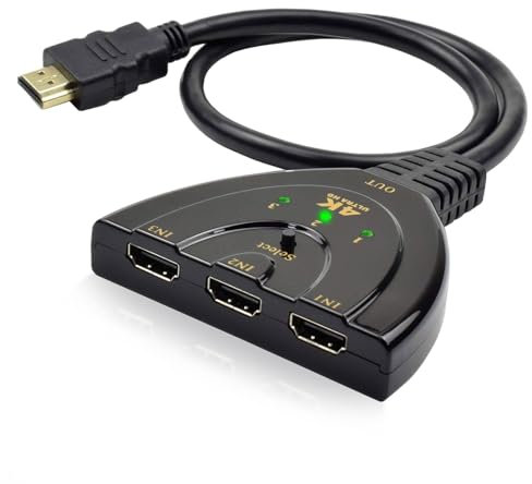HDMI Switch 3 In 1 Out,4K HDMI Splitter Adapter,High Speed Cable 3-Port HDMI Switcher,Plated Multi HDMI Extender Splitter Supports 4K 1080p 3D for TV Xbox PS3/4/5 Laptop Blu-Ray HDTV