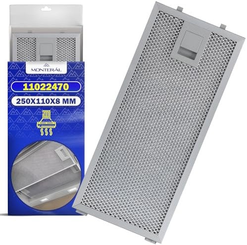 Aluminio Filtro Rejilla de Grasa para Campana Extractora 250 x 110 x 8 mm con Código Original 11022470 11018426 para Bosch para Balay para Siemens para Neff - Garantía de 10 Años - MONTERAL