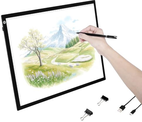 VEVOR Tablette lumineuse LED A3, table lumineuse dessin avec 3 niveaux luminosité réglable, tableau dessin avec câble USB, pour peinture diamant, animation, croquis, pochoir, artistes, traçage, noir