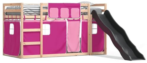 Lechnical Bunk Bed with Slide and Curtains Pink 90x200 cm,Bunk Bed Frame,Double/Single Bed,Bunk Bed-3284109