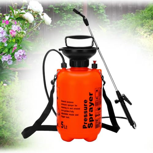 STARTONECO 1.3Gal/5L Garden Sprayer, Pressurized Water Spray Bottle with Adjustable Shoulder Strap Pump Pressure Sprayer (Orange-5L)