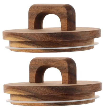 iplusmile 2pcs Wooden Jar Lids Handle Reusable Round Glass Jar Lid Silicone Seal for Food Storage