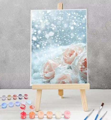YEYUMEOZ Peinture par Numero Adulte Fleur Numero d'art Rose DIY Peinture à l'huile par Numéros sur Toile Artisanat avec Pinceaux Acryliques, Tableau avec Numéro Adulte Cadeau 40 x 50 cm Model L-D