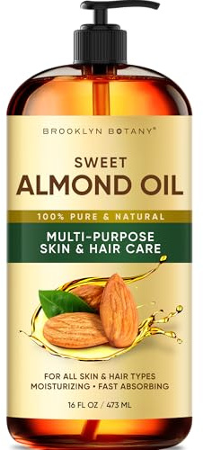 Brooklyn Botany Sweet Almond Oil | for Skin, Hair and Face | 16 Fl Oz | 100% Pure and Natural | Carrier Oil for Essential Oils, Aromatherapy and Massage | Hexane Free