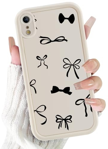 Phoona Handyhülle für iPhone XR Hülle 6.1,Süß Beige Aesthetic Muster Design Weiche TPU Silikon Schutzhülle Kratzfeste Stoßfest Kameraschutz Bumper Case für Mädchen,Schwarzer Bogen H