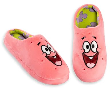 SPONGEBOB SQUAREPANTS Patrick Pink Mule Slippers | Fluffy Home Wear for Unisex Adults | Cartoon Characters Loungewear | Comfortable Indoor Footwear | SpongeBob Merch