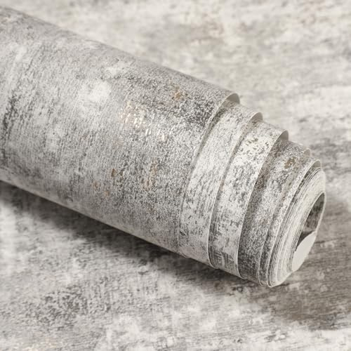 Putentfun Concrete Glitter Effect Wallpaper for Living Room, Bedroom, Fireplace - Decorative Luxury Wall Paper with Distressed Pattern, Textured Finish & Metallic Detailing - Grey