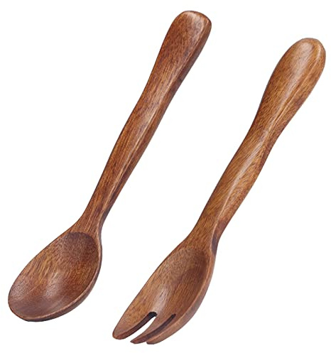 Salatbesteck, 2-teilig, Holz-Salatlöffel und Gabel, Servierset, wiederverwendbare Holzzange, Tafelbesteck, Besteck-Set zum Kochen, Rühren, Mischen in der Küche