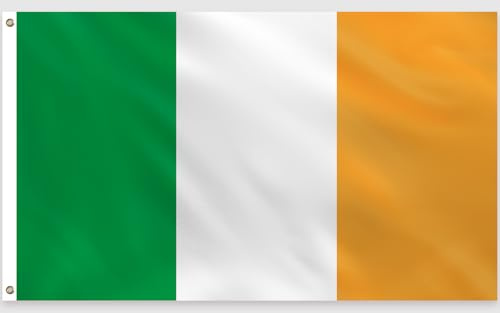 PartyYaa Irland Flagge, 150 x 90 cm Irische Flagge Einseitiger Druck mit 2 Messing-Ösen, Wasserfest, Ireland Banner für St. Patrick's Day, WM, EM, Straßen, Garten, Bar Party Deko