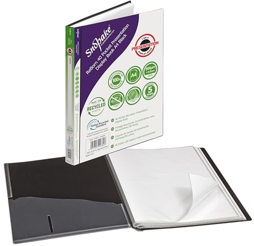 Snopake Reborn [100% Recycled] A4 Premium Presentation Display Book 40 Pockets / 80 Sides to View - Black [Pack of 1] Ref: 15926