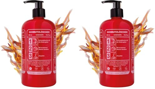 Accentra Handseife SCHMUTZLÖSCHER in Feuerlöscher Optik, 500 ml Flüssigseife in Pumpspender, lustige Seife Geschenk für Männer & Feuerwehr, Musk Duft, dekorativer Seifenspender für Bad & Gäste WC
