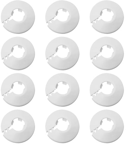 12Pcs Radiator Pipe Covers White, Plastic Radiator Pipe Collars, Water Pipes Covers Fit for 16 mm Diameter Pipes, Easy Snap-On Installation, Home and Office Heating Decoration