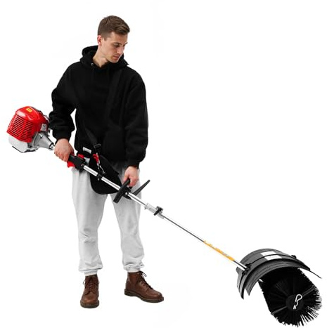 FENGLY 52CC Petrol Handheld Sweeper, 2-Stroke Gas Powered Lawn Sweeper with Nylon Brush, 1.25KW 6500-8500rpm Gas Power Broom for Cleaning Driveway Pavement Garden Artificial Grass Construction Site