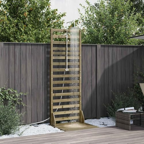 Mangloder Outdoor Dusche 225 cm aus imprägniertem Kiefernholz und Edelstahl, höhenverstellbar 201 bis 225 cm, drehbarer Duschkopf, wetterbeständig für Garten Pool Whirlpool Spa Jacuzzi