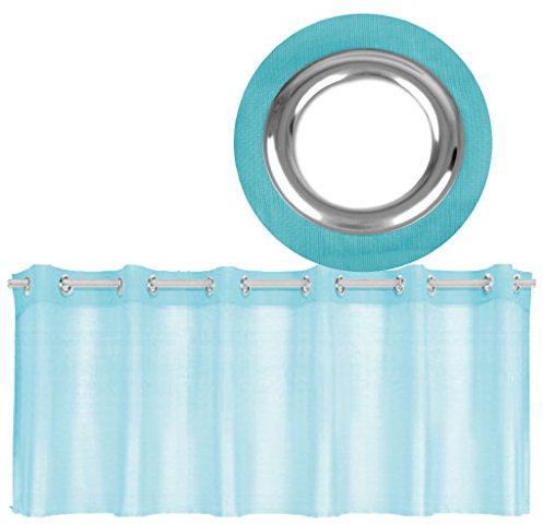 Ösen-Bistrogardine in B160cm x L60cm, transparente Uni Scheibengardine Voile in vielen erhältlich (türkis - Aqua)