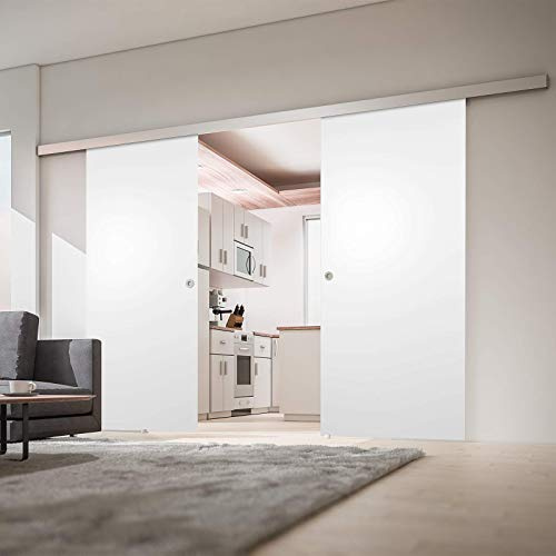 inova Doppel-Holz-Schiebetür 2-Flügelig 1510 x 2035 mm Weiß Alu Komplettset mit Lauf-Schiene und Griffmuschel