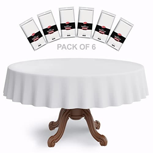 Neatiffy 213 cm 6er-Pack runde Einweg-Tischdecken aus Kunststoff für Picknick/Camping/Party/Bankett/Hochzeit Weiß