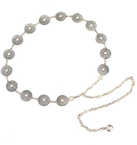 Cheerlife Damen Gürtel Metall Taille Kette Gürtel verstellbar Taillengürtel Hüftgürtel Kleidgürtel Kettengürtel Kleid Dekoration (Silber 2)