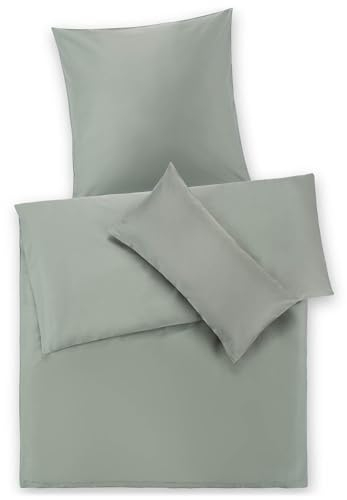 Blumtal Mako Satin Bettwäsche 135 x 200 & 80x80 cm Kissenbezug Grün - Oeko Tex Zertifizierte Satin Bettwäsche aus 100% Baumwolle - Edle Glanzoptik Bettwäsche 135x200 Satin mit Reißverschluss