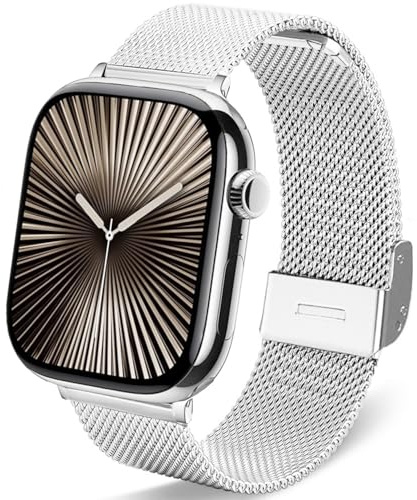 DEALELE Strap Compatible with Apple Watch 42mm 41mm 40mm 38mm, Slim Stainless Steel Metal Replacement Bands for iWatch Series 10/9 / 8/7 / 6/5 / 4/3 / SE Women Men