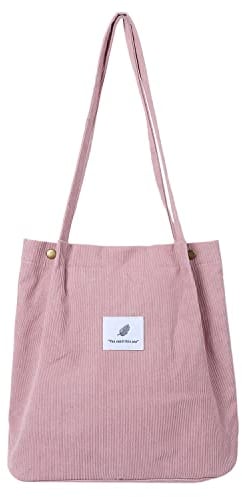Etercycle Cord Umhängetasche Damen, Schultertasche Groß Cord Tasche Lässige Tote Handtasche Fashion Stofftasche für Alltag, Büro, Schulausflug und Einkauf (Rosa)