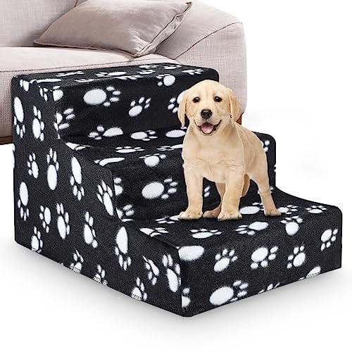 Youyijia Pet Stair Step Dog Stairs for Bed Sofa 3-Steps Dog Steps with Removable Washable Cover Non Slip Dog Ramp Pet Ladder for Dogs Cats (Black Claw)