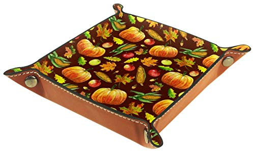 ZORE_FINE5 Faltbares Würfelspieltablett aus Leder, quadratisch, für Schmuck, Schlüssel, Münzen, Süßigkeiten, 14,5 cm, Kürbis