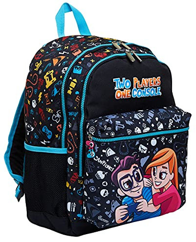 Seven selezione varzi Zaino scuola Doppio Scomparto - Two Players One Console -, Nero, Taglia unica