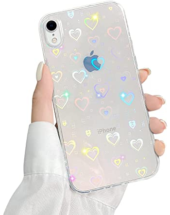 Ownest Glitzer Hülle Kompatibel mit iPhone XR Hülle Transparent Flash Aesthetic Phone Case Farbverlauf Love Herz Case TPU PC Handyhülle Mädchen Frauen Durchsichtige Hologramm Schutzhülle