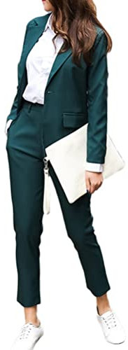 Minetom Tailleur Femme 2 Pièces Elegant Slim Fit Blazer Veste Formel Entreprise Bureau Travail Tailleur Pantalon Costumes Ensemble B Vert XL