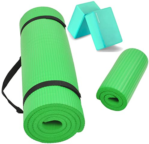 BalanceFrom GoYoga+ Allzweck-Yogamatte und Knieschoner, extra dick, hohe Dichte, reißfest, mit Tragegurt, Grün, 1,27 cm
