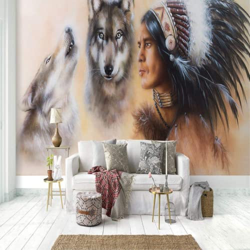 Tapete 3D Wandbild Indischer Wolf Fototapete 3D Effekt Vliestapete Wohnzimmer Schlafzimmer Wanddeko