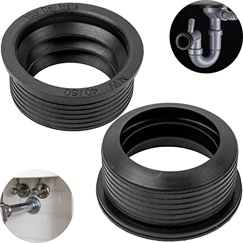 Manguito de Goma de Sifón, 2 ud, DN 40/50, para Tubo de Drenaje DN50 HT con Ø Interno 50 mm y Tubo Exterior 1 1/2 Ø 40 mm, Sello de Caucho Negro y Accesorio Ø 55 mm, Sello Sifón Profundo de 25 mm