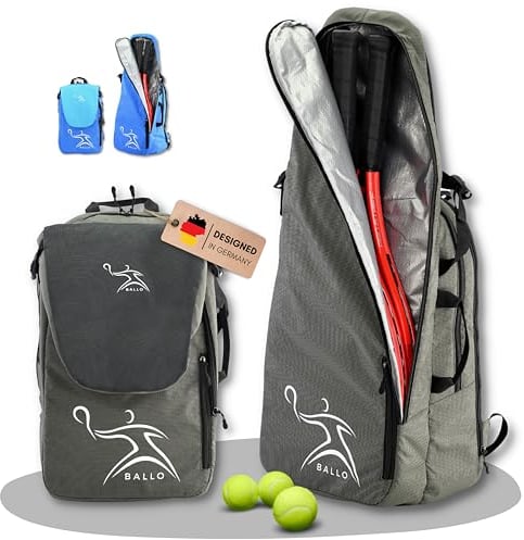 BALLO® Zaino da tennis, da tennis, con scomparto per scarpe e racchetta chiusa, colore grigio