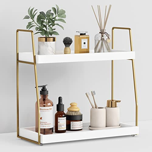 Forbena Organizador de baño para encimera, organizador de mostrador para decoración de baño, estante de fregadero de madera para almacenamiento de tocador, bandeja de maquillaje para perfume, cuidado