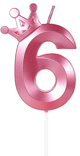 Yiran Geburtstagskerze Zahlen 6, 8cm Rosa Geburtstagskerzen mit Krone, Kerze Geburtstag, Geburtstag Kerze, Tortendeko Geburtstag, Kuchendeko Geburtstag, Geburtstagskerzen für Geburtstagsdeko, Nummer 6