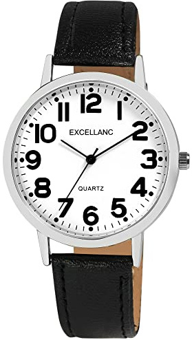 Excellanc Herren-Uhr Kunstleder Dornschließe Analog Quarz 2900233 (schwarz weiß)