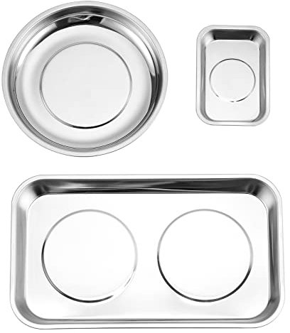 Mayouko 3PCS Magnetic Parts Tray Set, Stainless Steel Dish Holder, For Screw, Nuts, Bolts, Small Parts, Round Rectangular Magnetic Parts Dish