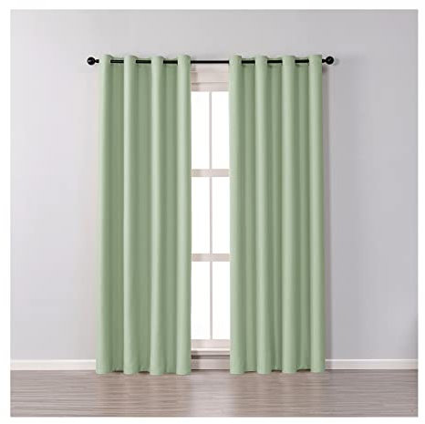 Lieson Vorhänge Set Wohnzimmer 2 Stück, Polyester Blickdicht Gardinen mit Ösen Vorhang Schlafzimmer Grün 102x244CM