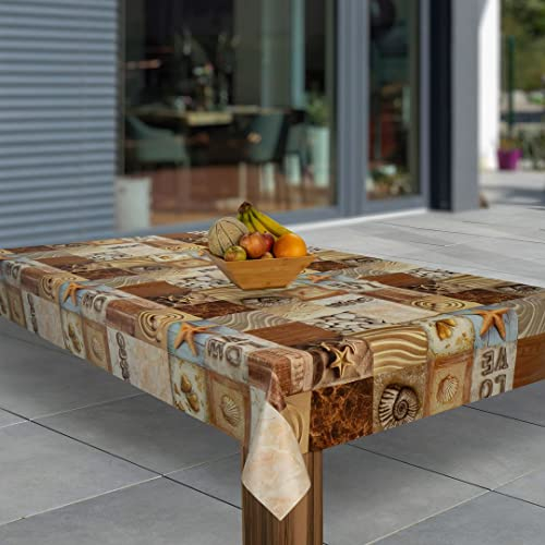 laro Wachstuch-Tischdecke Abwaschbar Garten-Tischdecke Wachstischdecke PVC Plastik-Tischdecken Eckig Meterware Wasserabweisend Abwischbar, Muster:Seestern Muscheln Meer, Größe:100x200