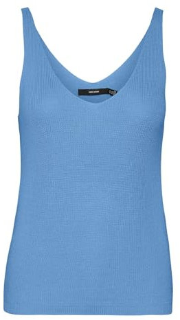 VERO MODA Top de Punto Acanalado sin Mangas con Escote en V de un Solo Color para Mujer VMNEWLEX., Color:Azul, Talla:S