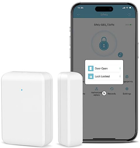 Sifely DS2 Door Sensor - White, Application Controlled, Battery Powered, Compatible with Smartphone and Tablet, Home Security